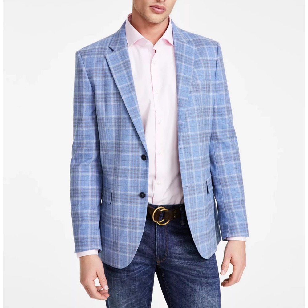 Nautica Mens Modern fit Sport Coat Blazer 42R Blue Plaid
